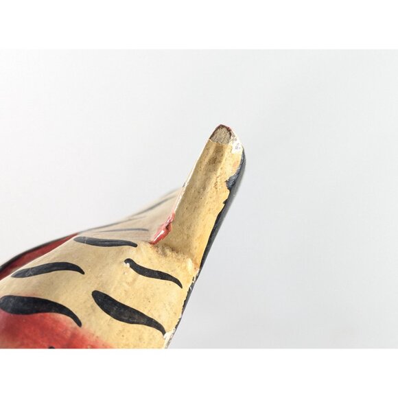 Vintage Cat Head Mirror Balinese Wooden Carved Hand Painted Tiger Striped Tabby - Picture 7 of 10